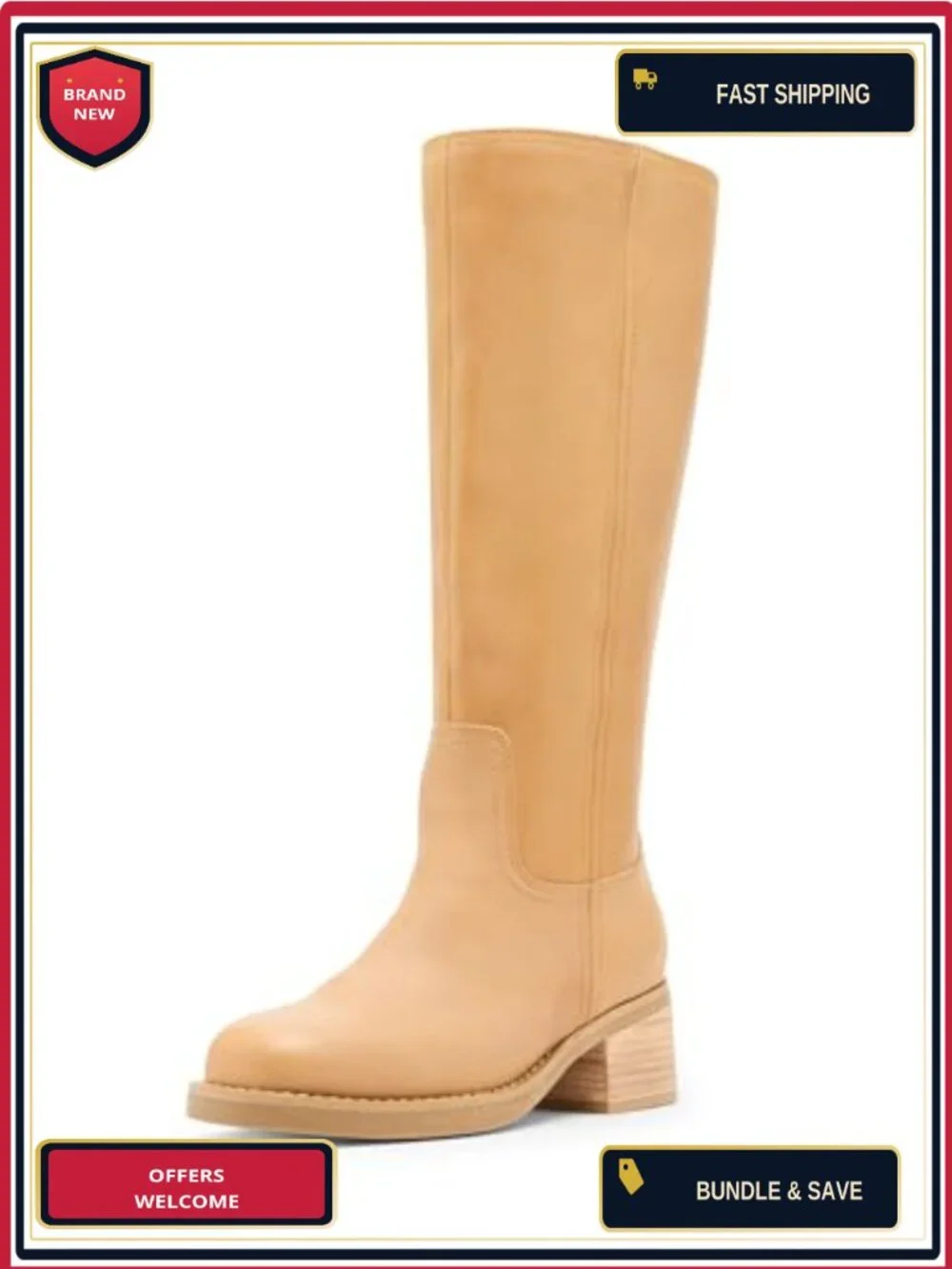 Waterproof Leather Mid-Calf Dress Boots with Block Heel